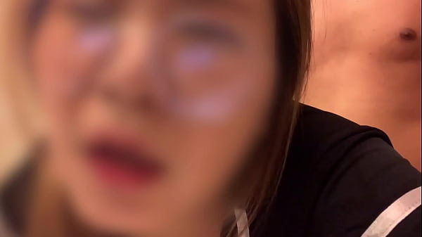 A very cute girl with glasses gets cummed in her pussy full of cum.