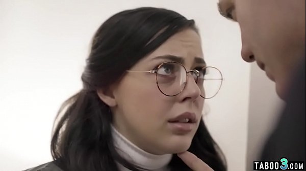 Small titted brunette babe banged by a bald perv