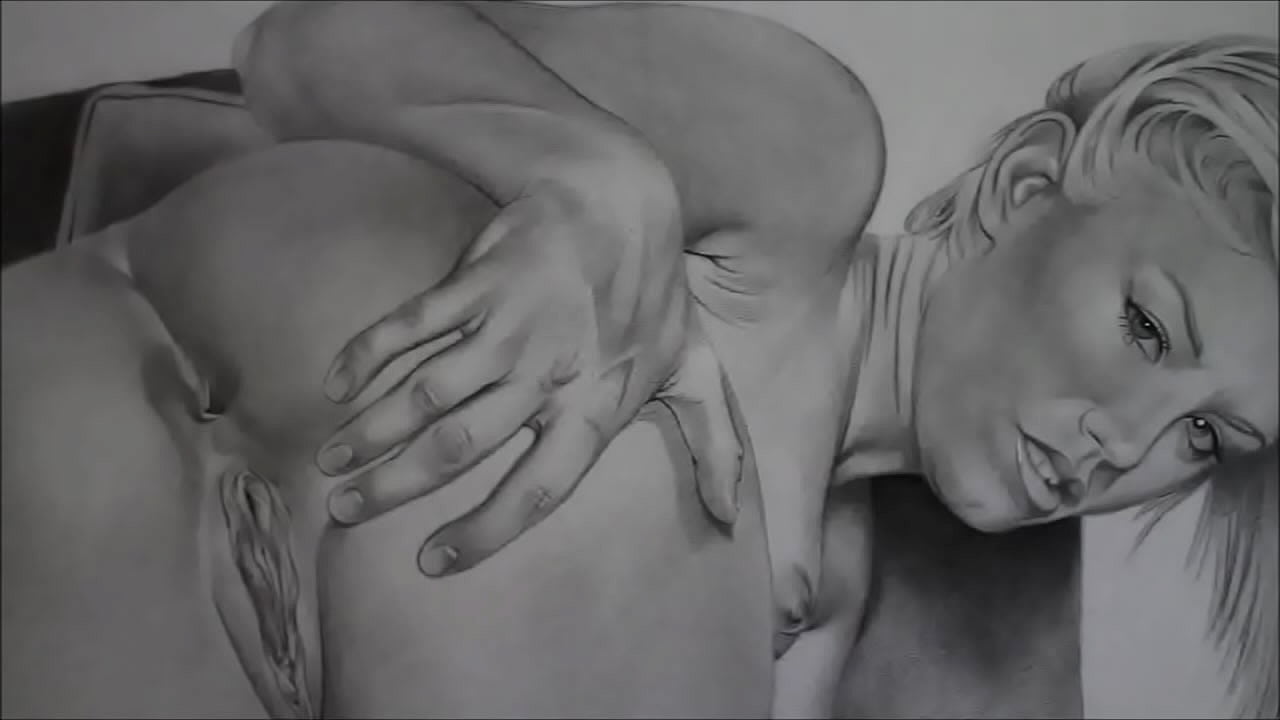Pencil Drawing, Blonde Girl CloseUp Video
