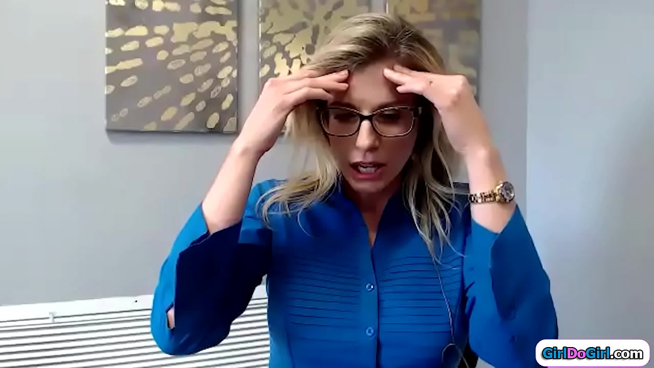 Teen is done with her gfs uptight stepmom and they go all out during a videocall.They get topless and masturbate until the big tits milf joins