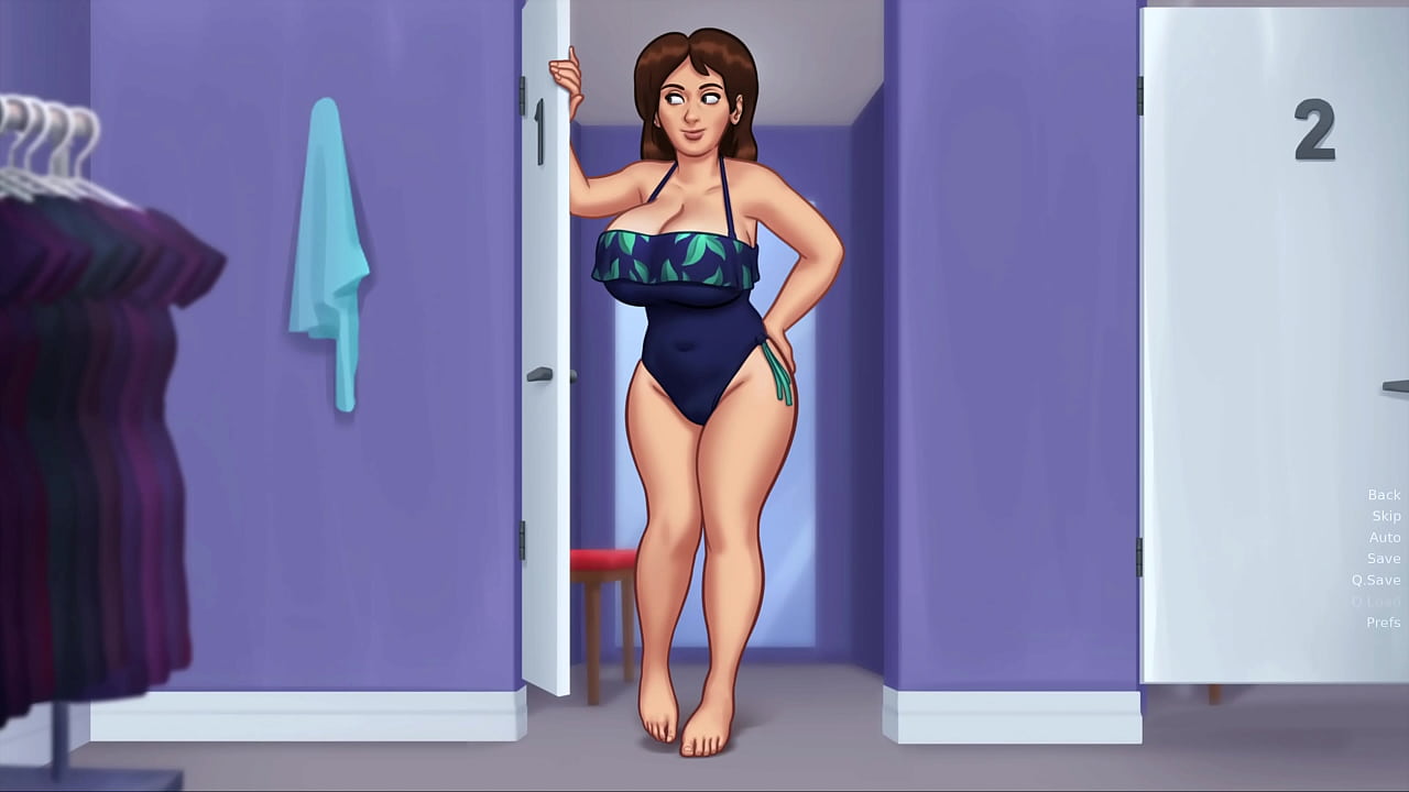 Stepmom can barely fit in her sexy white bikini