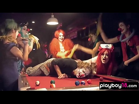 Busty clowns in sexy uniform taking Kate to a party