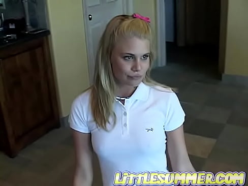 Little Summer getting naked in her kitchen and showing her privates