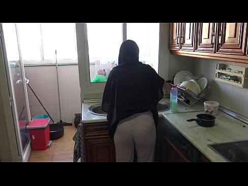 horny arab wife in hijab lets german man fuck her in the kitchen