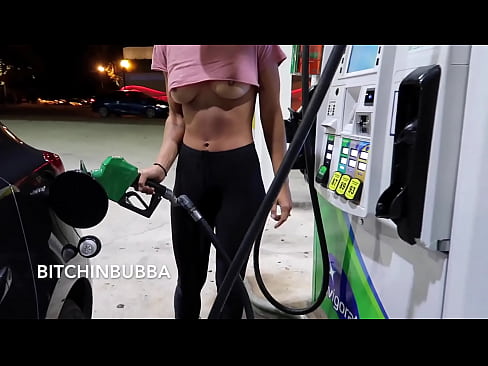 boobs out at the gas station