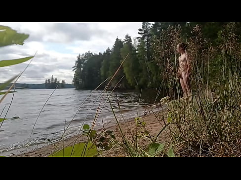 Sexy boy masturbation near the forest lake