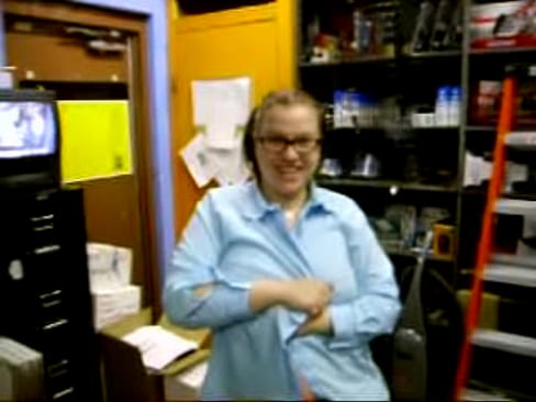 ex flashing on cam at work