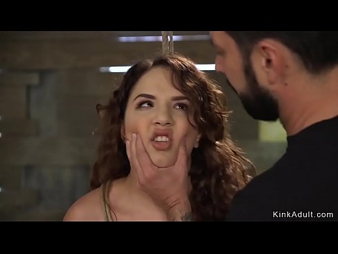 Curly haired brunette babe deep throat fucked and anal fucking in dungeon