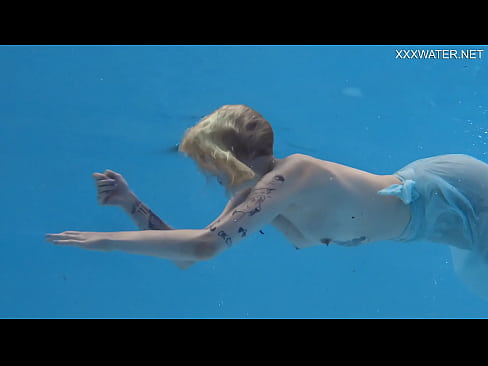 Naked Finnish blonde tattooed mermaid Mimi underwater