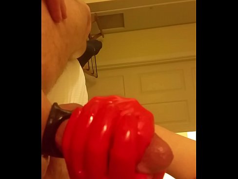 RED LATEX GLOVES COCKSUCK