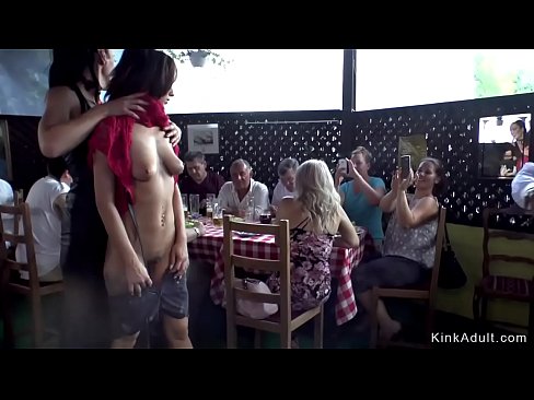 Two Euro sluts dragged in public restaurant and group banged till got facial cumshot