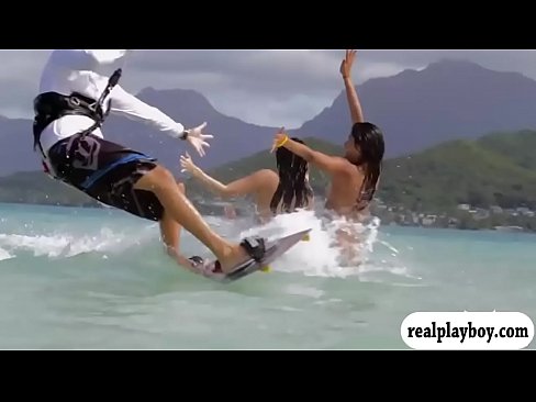 Curvy hot babes kite surfing while naked