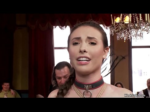 House slave Casey Calvert and hot redhead Sophia Locke are whipped and throats banged then pussies and assholes banged at bdsm orgy party