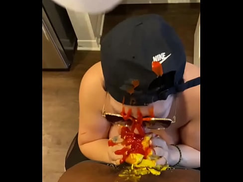 Dick gets sucked in hot dog bun