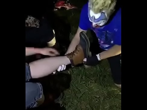 FlipFlop The Clown worshipping dirty and muddy women's feet and boots at the 2018 Gathering of the Juggalos parking lot party