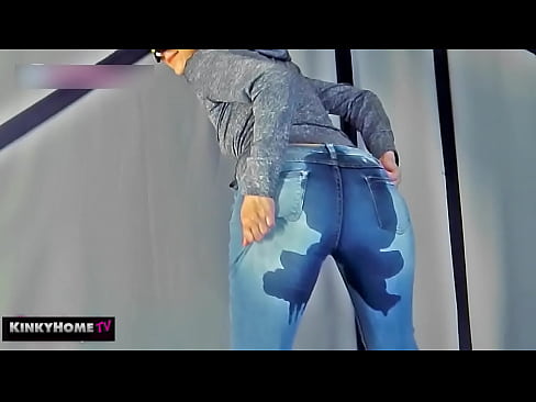 The girl pissed herself into jeans.