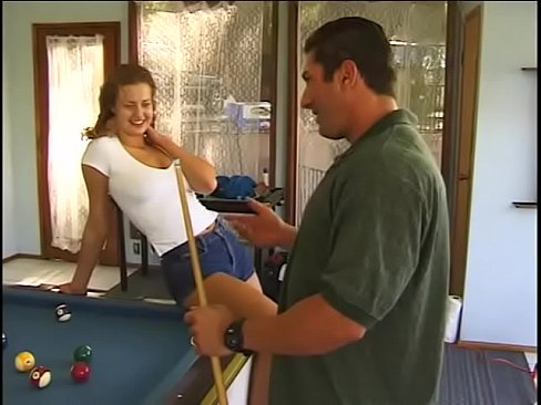 Young redhead chick Amanda Rain is spreading legs right on pool table