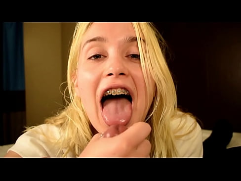 18 year old brace face Anastasia Knight uses POP ROCKS while gagging and slobbering on Joe Jon dirty old cock
