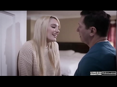 Teen stepdaughter asks stepdad to impregnate her and sucks his big cock.He gives her oral sex and then fucks her as the small tits blonde masturbates
