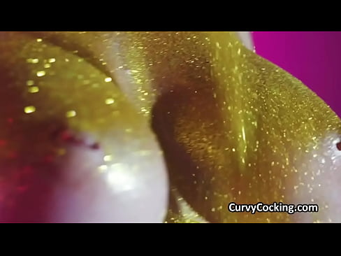 Big tit covered in glitter rides dick