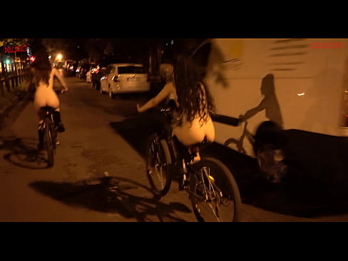 Mel and Sissi ride their bikes nude in public!
