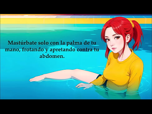 Instrucciones para masturbarse con la chica anime más hot en la piscina. Voz española.