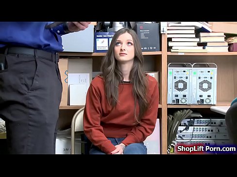 Teen brunette is caught by LP officer stealing some clothes in the store.He lets her get on her knees.She starts throating officers cock passionately and in return the officer fucks her wet pussy so that she can leave the store.