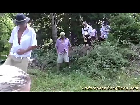 wild lederhosen gangbang party in nature