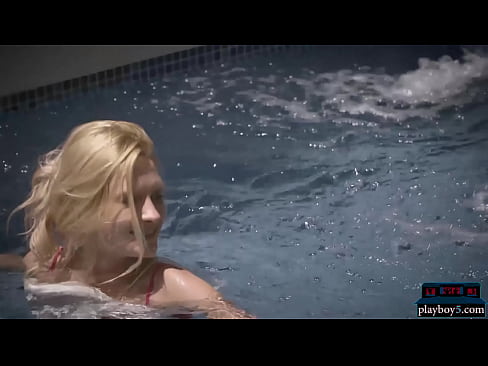 Tiny blonde model uses a pool that is definitely not hers