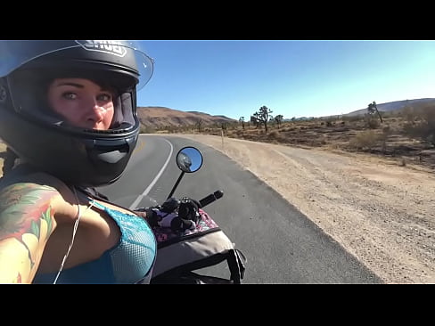 moto bike badass chick felicity rides in a bra outdoors