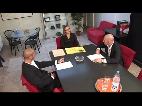 Carrer woman in high heels banged by colleagues in a business meeting