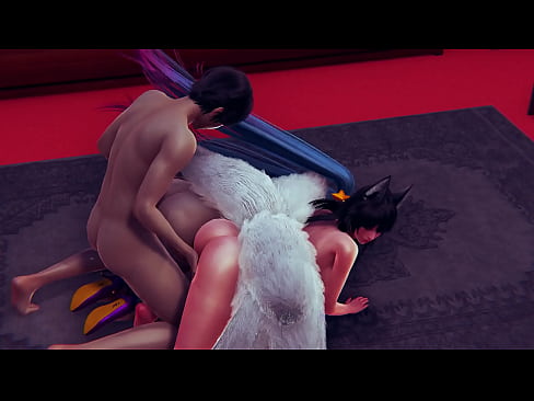 Sona and KDA Ahri 3d porn doggystyle sex and rubbing shaved pussy