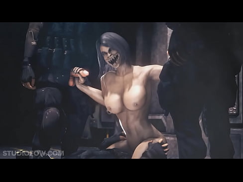 mileena plays with 2 dicks