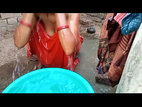 Outdoor village bathing in my wife