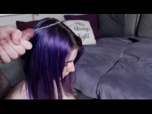 Blowjob & he cums in her beautiful purple hair