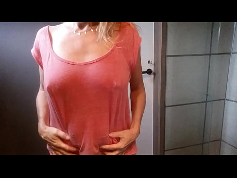 nippleringlover milf no bra small boobs great pierced nipples in front of mirror