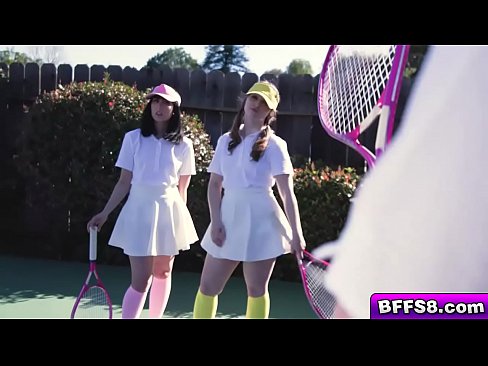 Tennis pro fucks three wet pussies from behind doggystyle as he pounds them hard