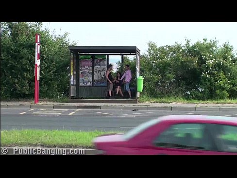 Busty girl PUBLIC gangbang threesome sex by a busy highway