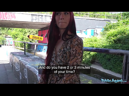 Public Agent MILF with bright red hair gets fucked stand up doggystyle outside