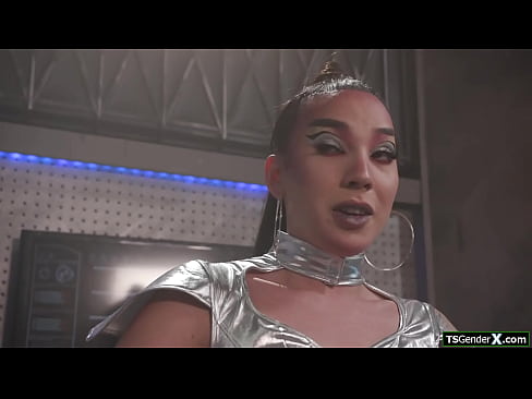 After being frozen for 500 years asian trans alien Kasey Kei is horny as fuck.The shemale gives a double handjob.The tranny is sucked and barebacked