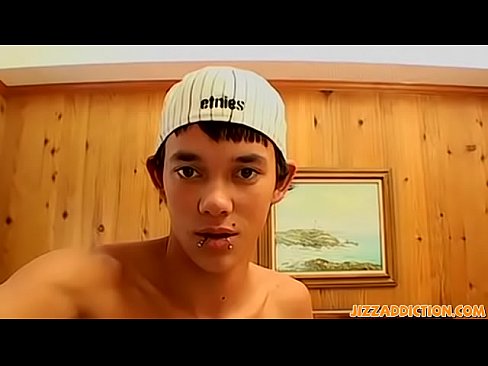 Pierced emo twink jerking big cock solo