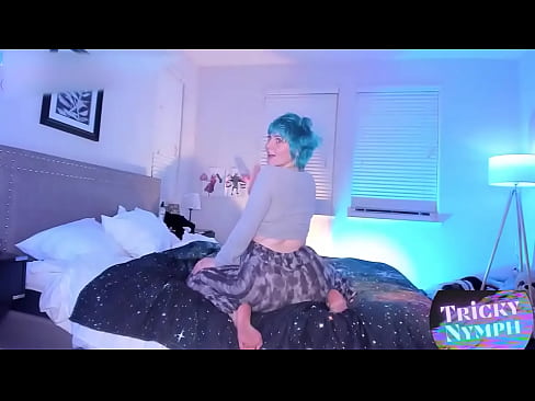Cute blue hair girl dancing on cam