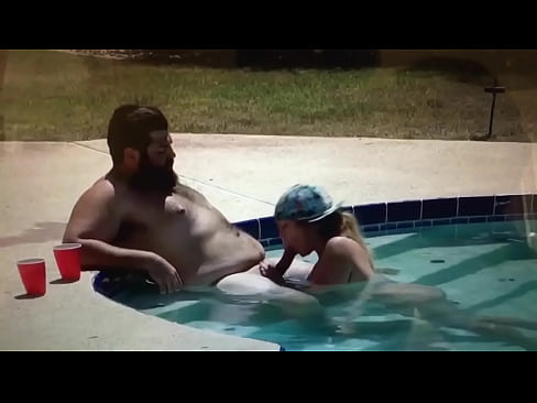 Outdoor poolside blowjob