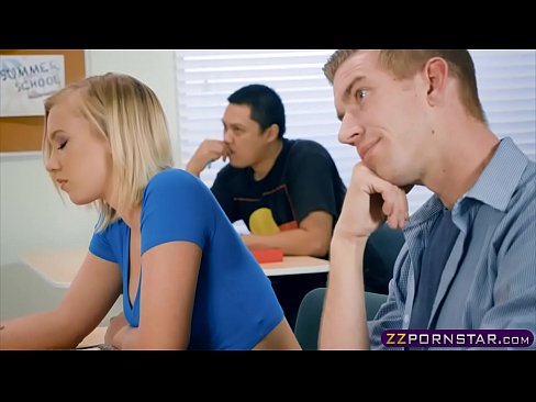 Schoolroom threesome with busty teacher and