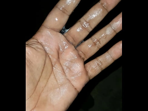Wet cum filled hands after masturbating