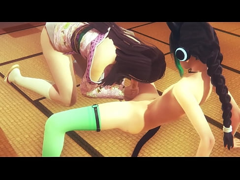 Yaoi Femboy Demon Slayer - Nezuko Femboy blowjob and penetrated in a tatami