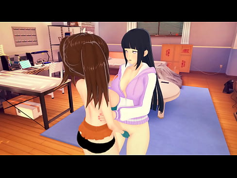 Diane and Kunoichi Hinata - Lesbian crossover - Masturbation, fingering and pussy rubbing - 3D