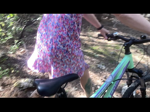 Pretty girl riding bicycle and masturbating her hairy pussy till someone find her in the forest and fuck her in doddy position