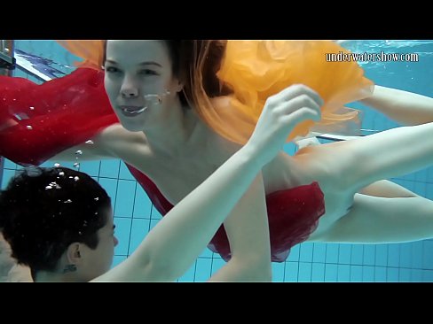 Two hot twats naked in the pool all alone
