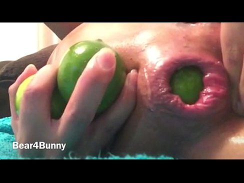 Bunny loves stuffing her ass with fruit until its gaped